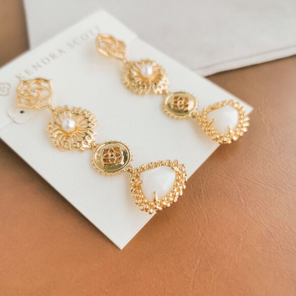 Kendra Scott Brielle Gold Ivory Mother-of-Pearl Linear Drop Earrings Trendy Jewe - Picture 3 of 4